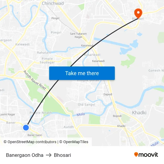Banergaon Odha to Bhosari map