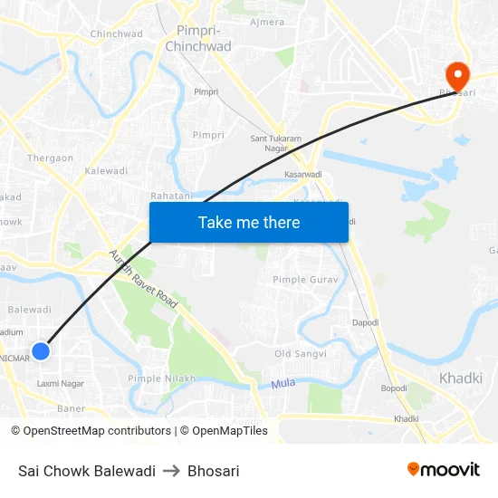 Sai Chowk Balewadi to Bhosari map
