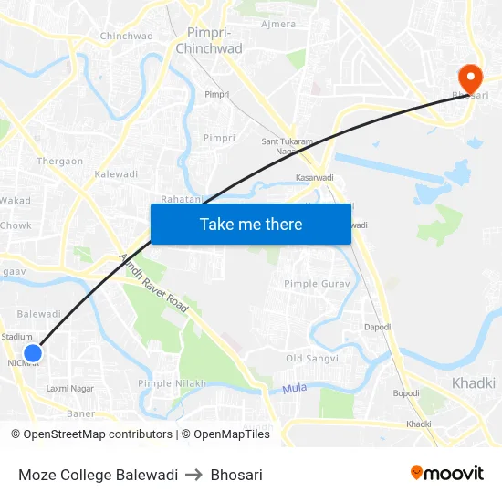 Moze College Balewadi to Bhosari map