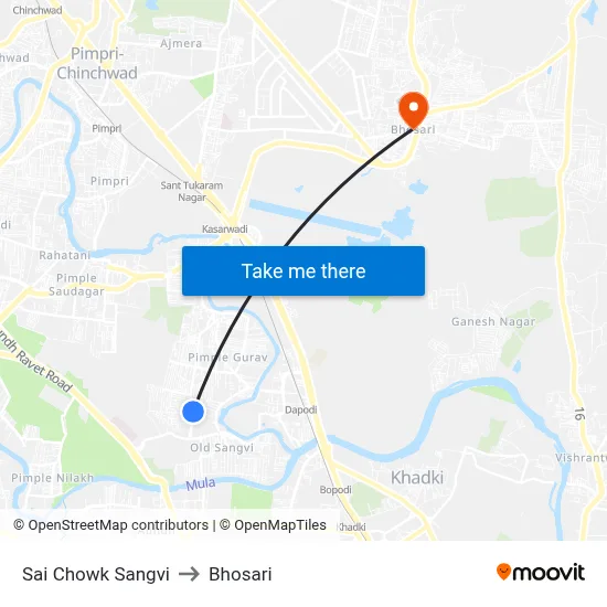 Sai Chowk Sangvi to Bhosari map