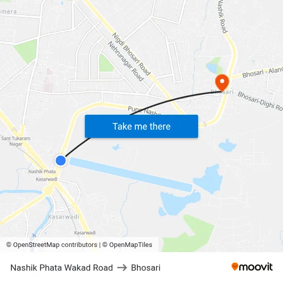 Nashik Phata Wakad Road to Bhosari map