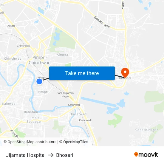 Jijamata Hospital to Bhosari map