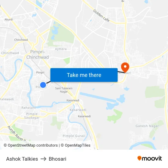 Ashok Talkies to Bhosari map