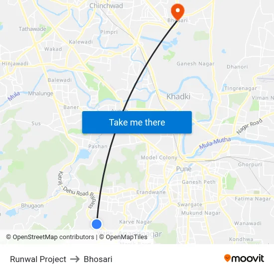 Runwal Project to Bhosari map