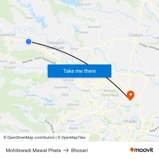 Mohitewadi Mawal Phata to Bhosari map