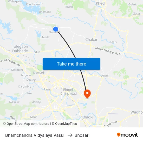 Bhamchandra Vidyalaya Vasuli to Bhosari map