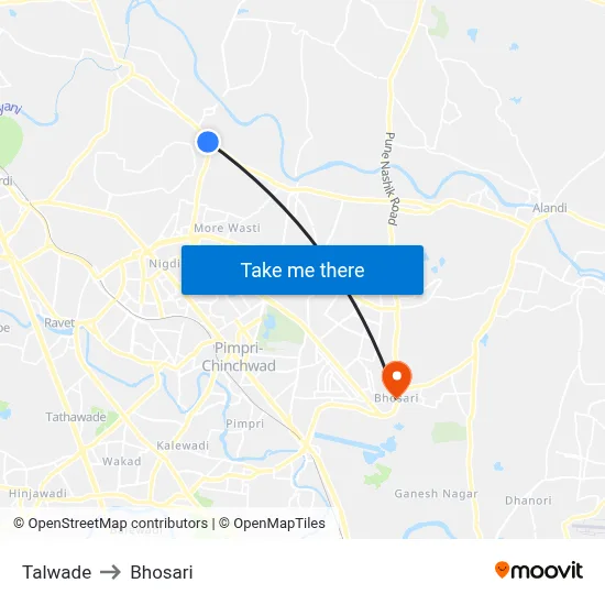 Talwade to Bhosari map
