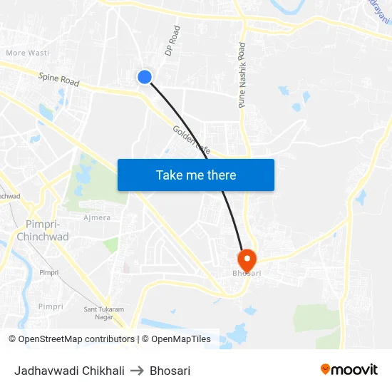 Jadhavwadi Chikhali to Bhosari map