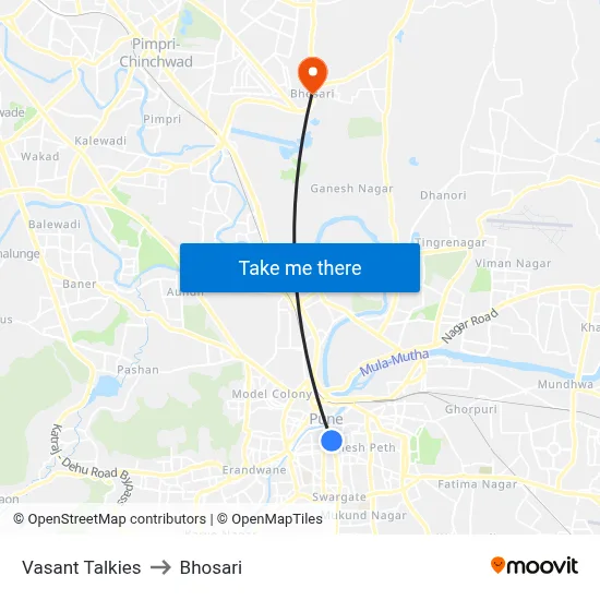 Vasant Talkies to Bhosari map