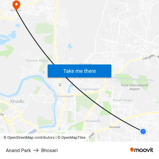 Anand Park to Bhosari map