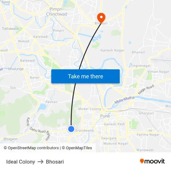 Ideal Colony to Bhosari map
