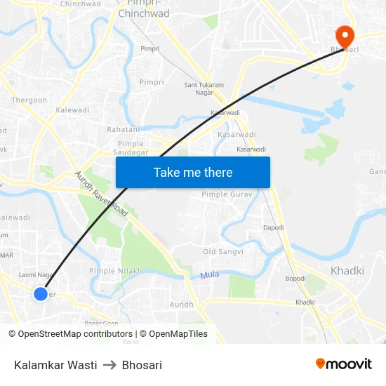 Kalamkar Wasti to Bhosari map