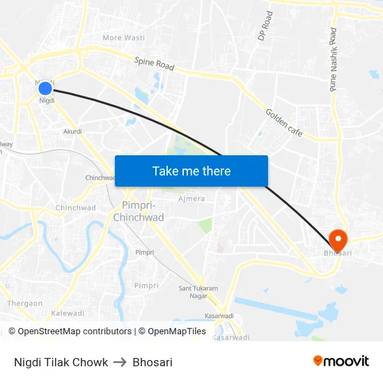 Nigdi Tilak Chowk to Bhosari map