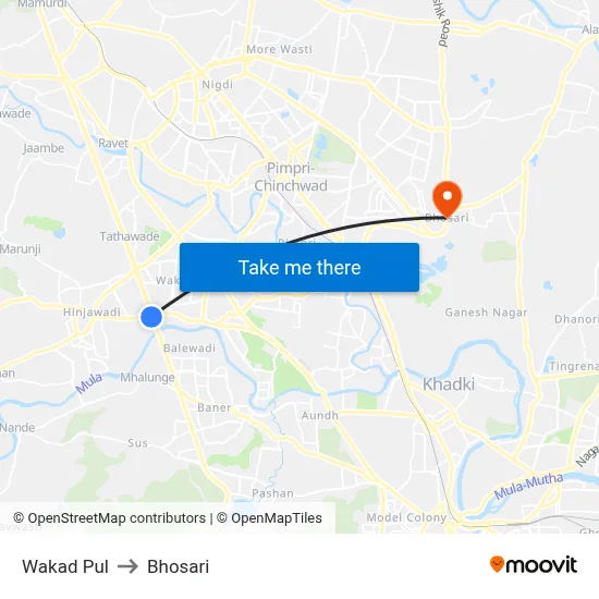 Wakad Pul to Bhosari map