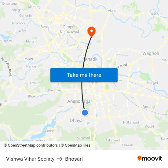 Vishwa Vihar Society to Bhosari map