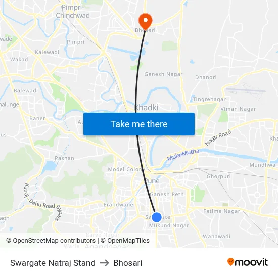 Swargate Natraj Stand to Bhosari map