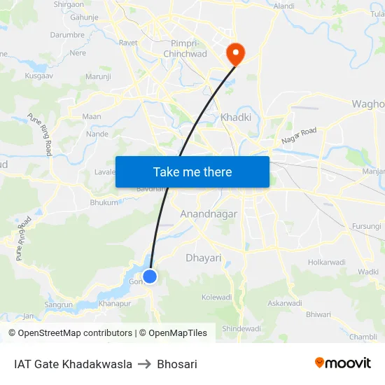 IAT Gate Khadakwasla to Bhosari map