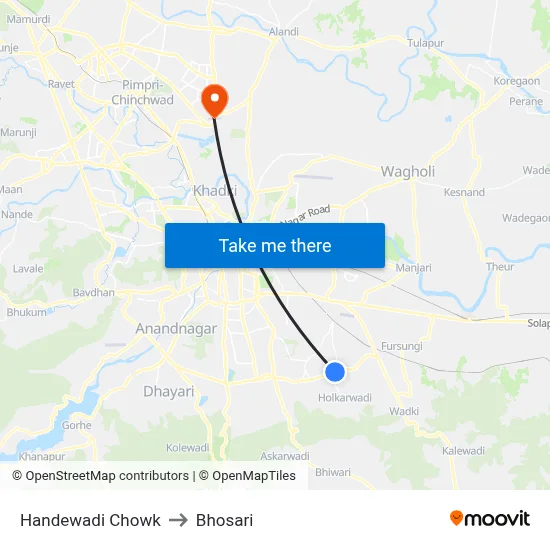 Handewadi Chowk to Bhosari map