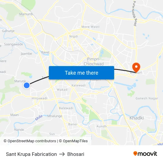 Sant Krupa Fabrication to Bhosari map