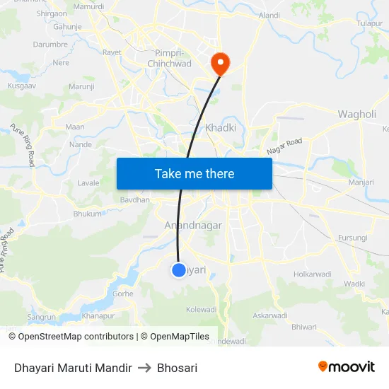 Dhayari Maruti Mandir to Bhosari map