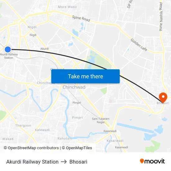 Akurdi Railway Station to Bhosari map