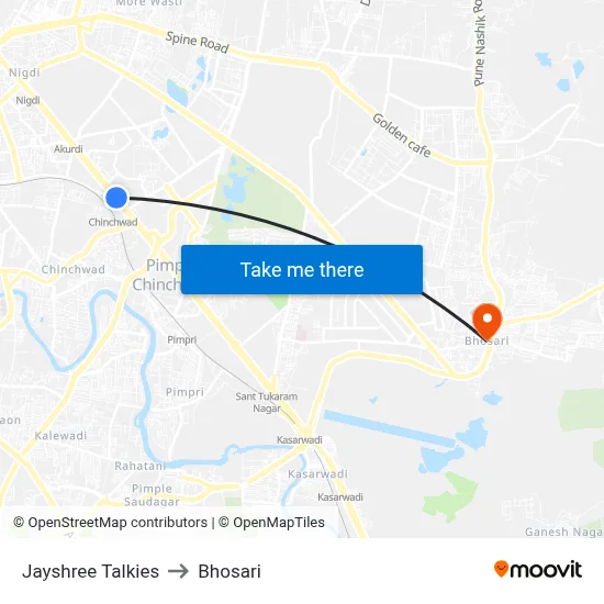 Jayshree Talkies to Bhosari map