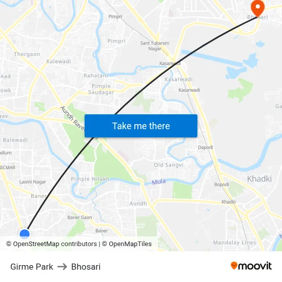 Girme Park to Bhosari map