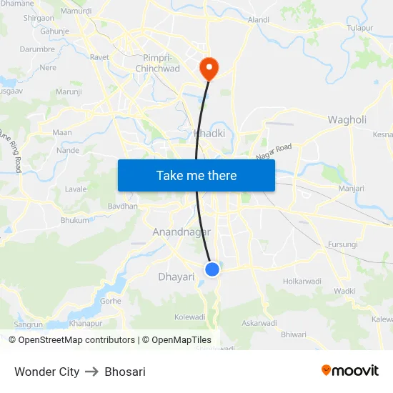 Wonder City to Bhosari map
