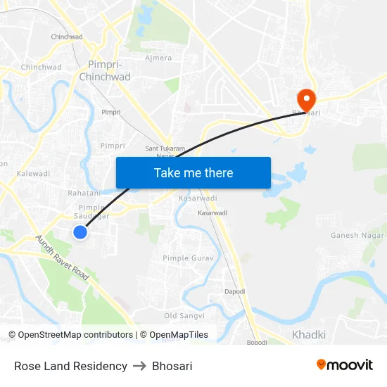 Rose Land Residency to Bhosari map