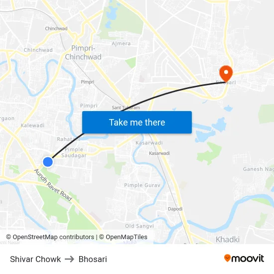 Shivar Chowk to Bhosari map