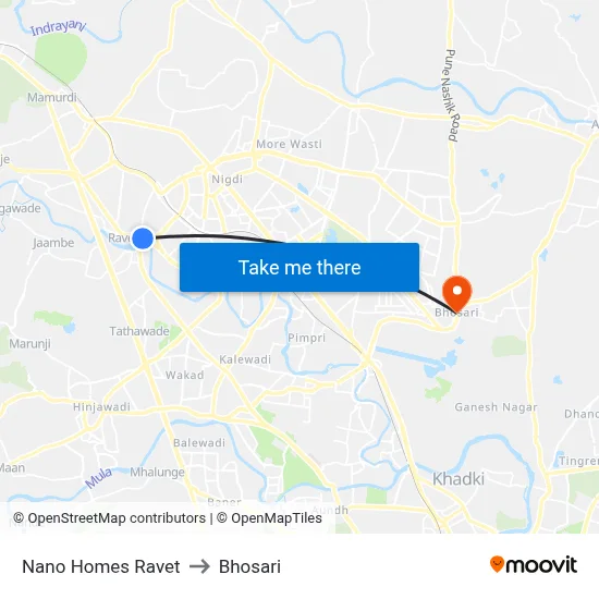 Nano Homes Ravet to Bhosari map