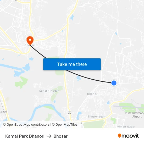Kamal Park Dhanori to Bhosari map
