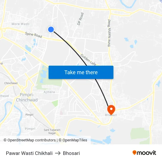 Pawar Wasti Chikhali to Bhosari map