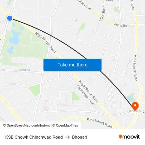 KSB Chowk Chinchwad Road to Bhosari map