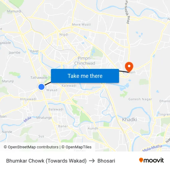 Bhumkar Chowk (Towards Wakad) to Bhosari map