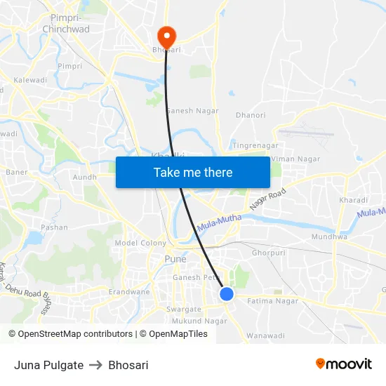 Juna Pulgate to Bhosari map