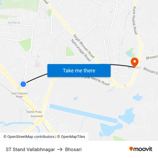 ST Stand Vallabhnagar to Bhosari map