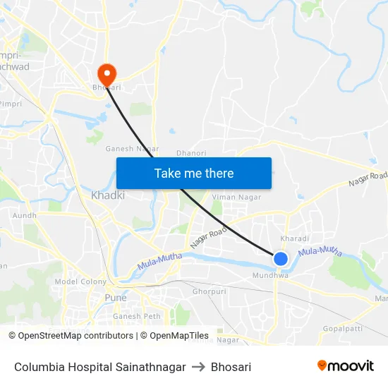 Columbia Hospital Sainathnagar to Bhosari map