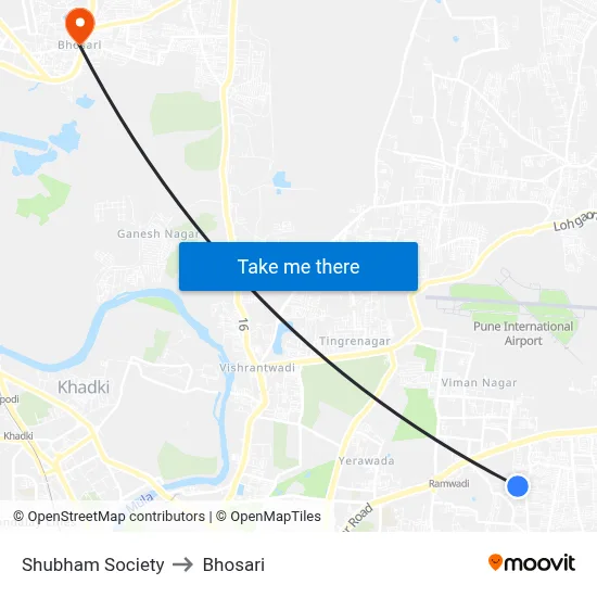 Shubham Society to Bhosari map