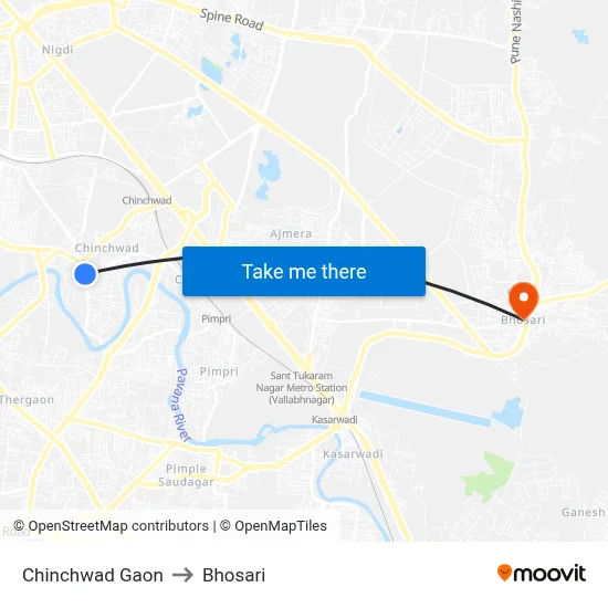 Chinchwad Gaon to Bhosari map