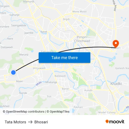 Tata Motors to Bhosari map