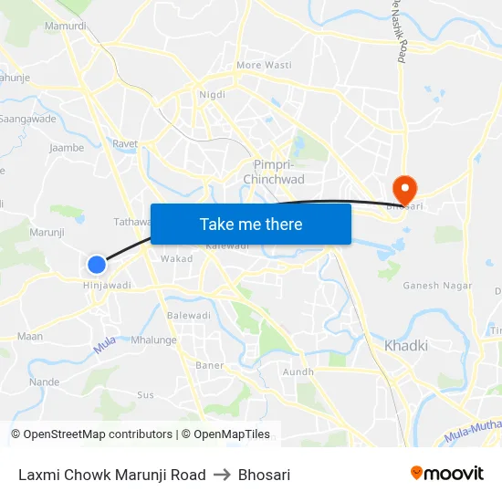 Laxmi Chowk Marunji Road to Bhosari map