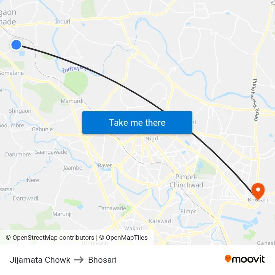 Jijamata Chowk to Bhosari map