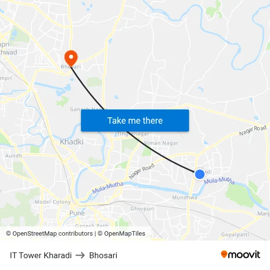 IT Tower Kharadi to Bhosari map