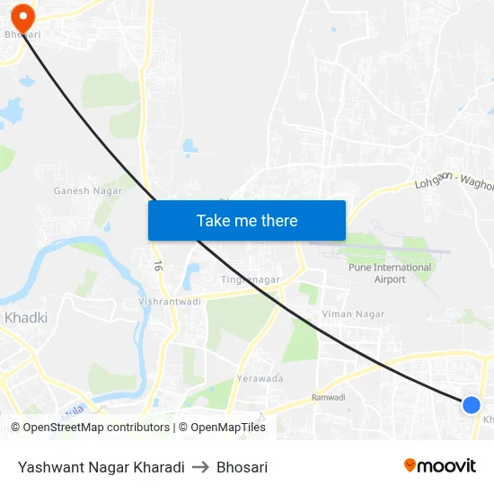 Yashwant Nagar Kharadi to Bhosari map