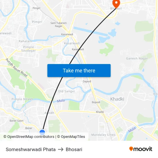 Someshwarwadi Phata to Bhosari map