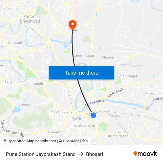 Pune Station Jayprakash Stand to Bhosari map