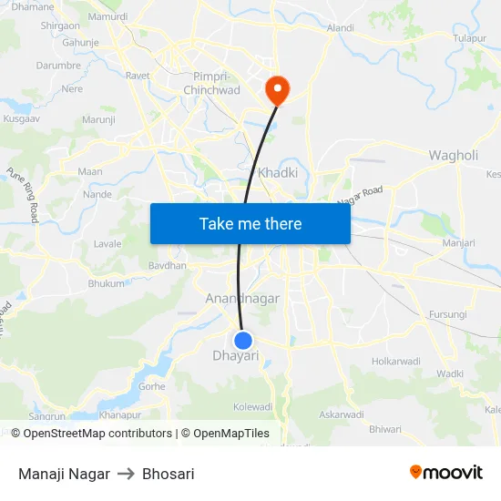 Manaji Nagar to Bhosari map