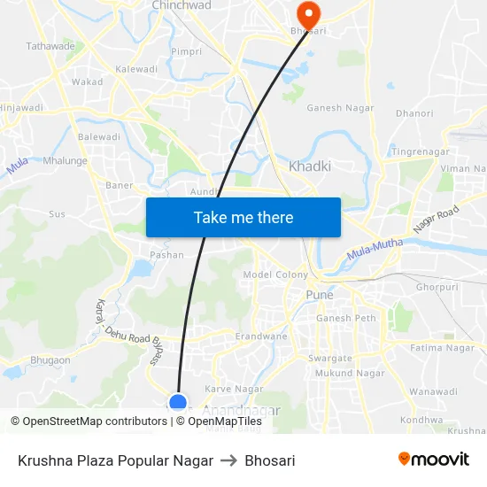 Krushna Plaza Popular Nagar to Bhosari map