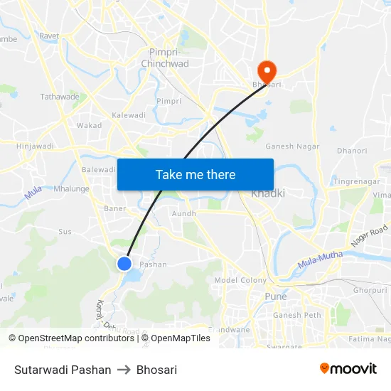 Sutarwadi Pashan to Bhosari map